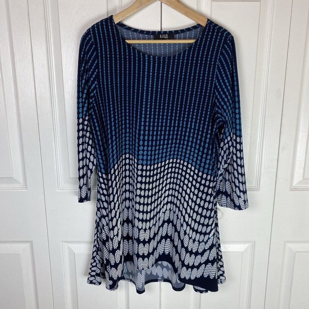 Lior Paris M Tunic Top Blouse Polka Dot Artsy Art To Wear Ombre Swing 3/4 Sleeve